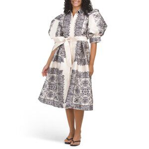 NANCY YANG Ivory Puff Sleeve Midi Dress